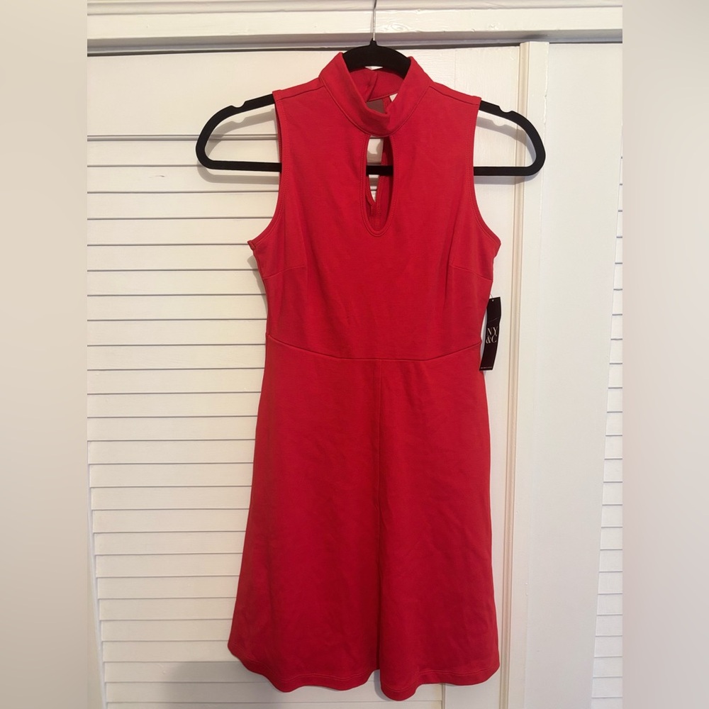 New York & Company Red Keyhole Mini Dress